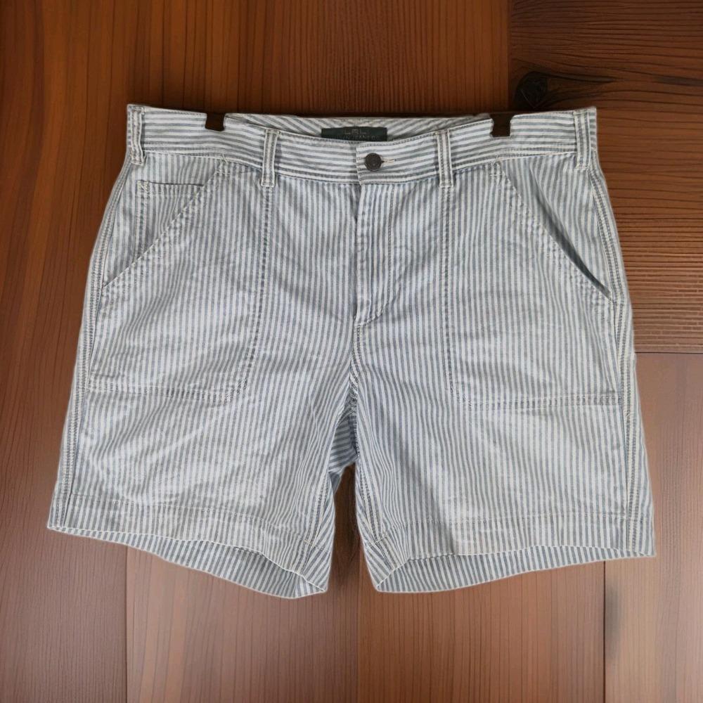 Lauren Ralph Lauren Womens Size 14 Blue White Striped Cotton Chino Shorts Preppy